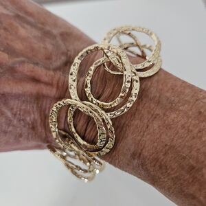 Gold Tone Shiny Chunky Toggle Bracelet Double Row Round Links